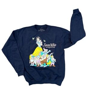 DISNEY SNOW WHITE SEVEN DWARFS SWEATSHIRT SIZE 11/12 NAVY PRINT CLASSIC